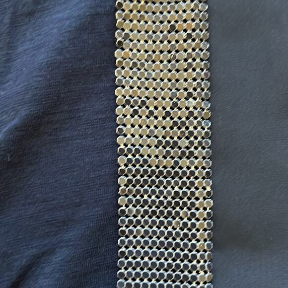 J. Crew Mixed Media w/ Metal Sequin Trim Sleeveless Blouse Size M Navy Cotton - Picture 3 of 7